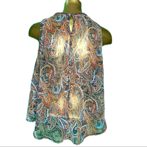 ASTR the Label bead swing top paisley print blouse tank top semi sheer Small - Picture 8 of 9